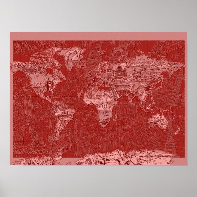 world map red 1 poster (Front)