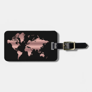 World Map Rose Gold Faux Professional Chic Modern Luggage Tag