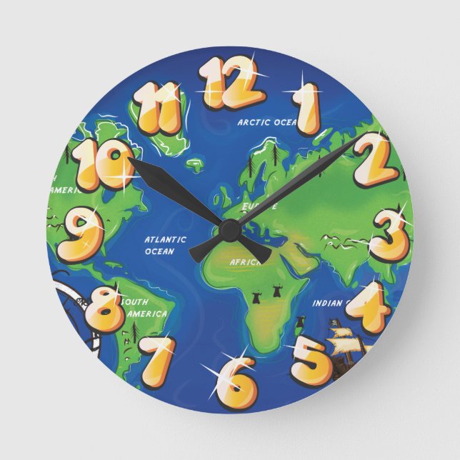 World Map Round Clock (Front)