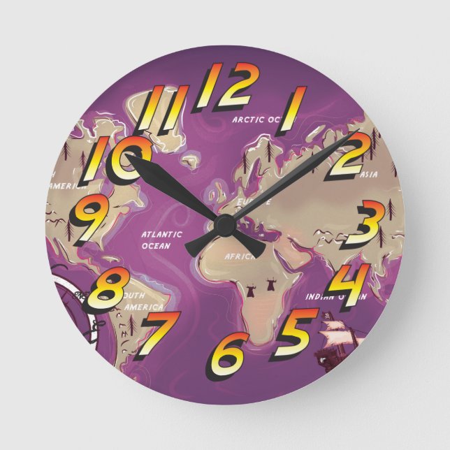 World Map Round Clock (Front)