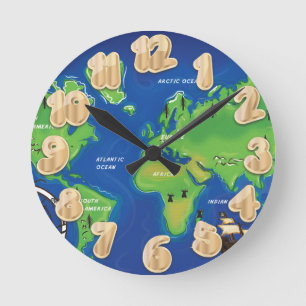 World Map Round Clock