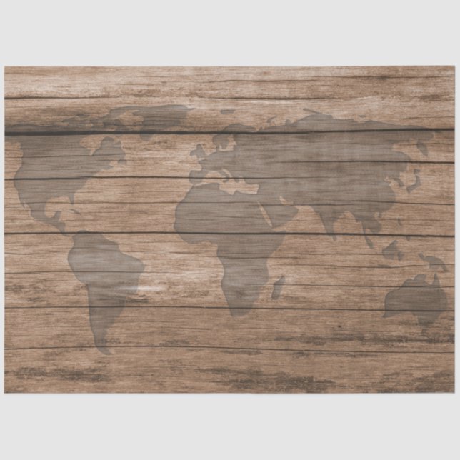 World Map Rustic Wood 20x30 Decoupage Tissue Paper (Front)