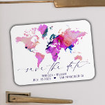 World Map Save the Date Travel Destination Wedding Magnet<br><div class="desc">World Map Save the Date Travel Destination Wedding Magnet. Customise text and heart colours to match your wedding theme.  Also move the heart to your preferred destination on the map!</div>