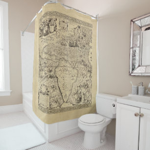 World Map Sea Serpents Sepia Shower Curtain