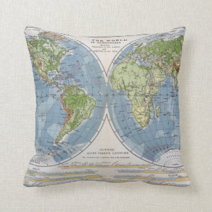 World Map showing Heights of Land depth of Sea Cushion