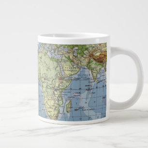 World Map showing Heights of Land depth of Sea Large Coffee Mug