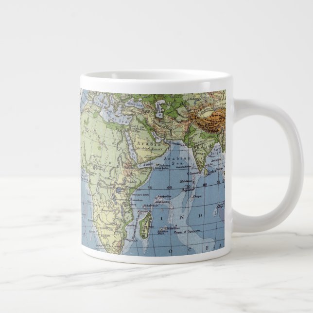 World Map showing Heights of Land depth of Sea Large Coffee Mug (Right)