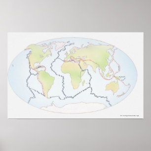 World map showing plate margins poster