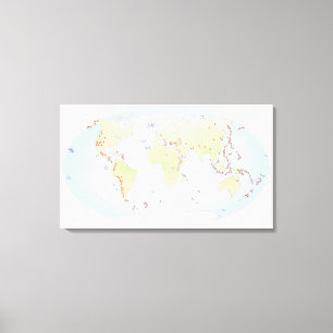 World map showing sites of volcanic activity canvas print