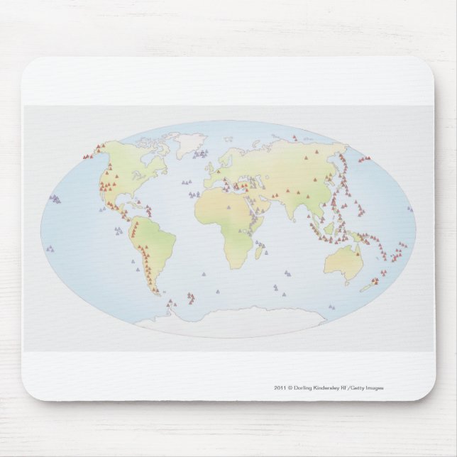 World map showing sites of volcanic activity mouse mat (Front)