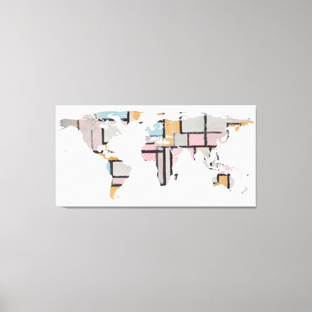 World Map Silhouette - Abstract Piet Mondrian Canvas Print (Front)