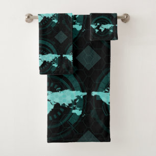 World Map Silhouette Bath Towel Set