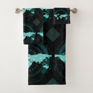 World Map Silhouette Bath Towel Set