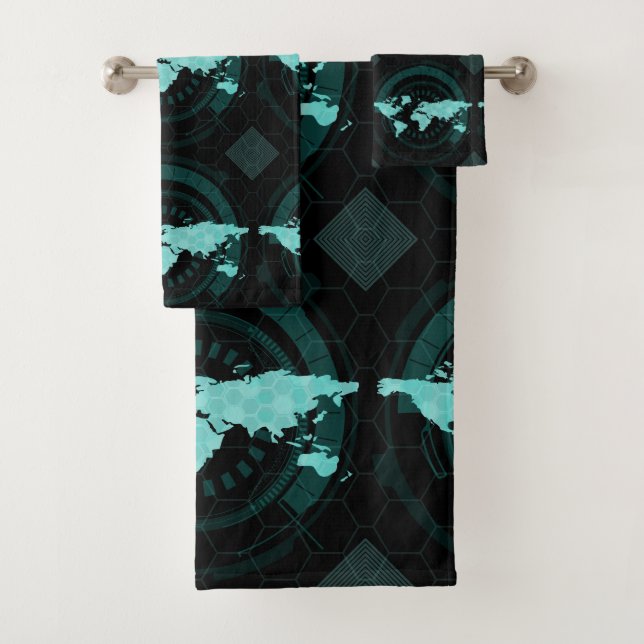 World Map Silhouette Bath Towel Set (Insitu)