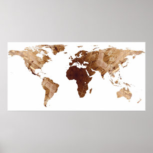 World Map Silhouette - Brown Mandala Poster