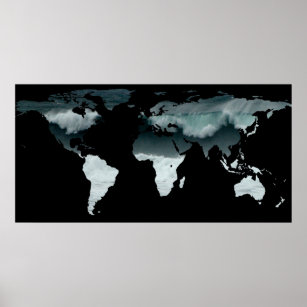 World Map Silhouette - Crashing Waves Poster