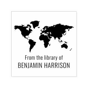World Map Silhouette “From the Library of” Name Self-inking Stamp