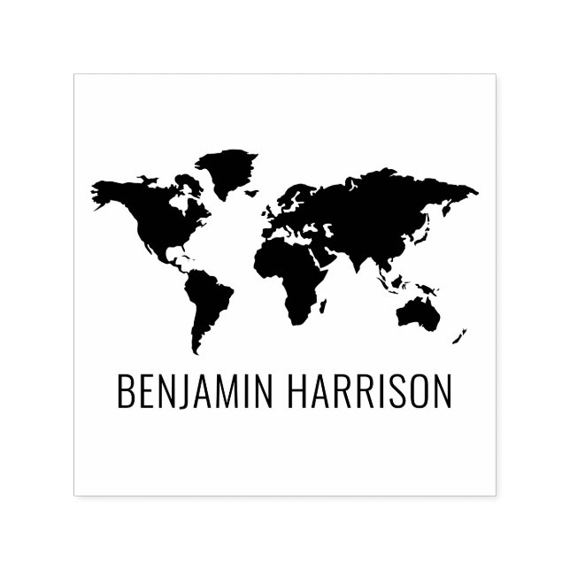 World Map Silhouette Name Only Self-inking Stamp (Design)
