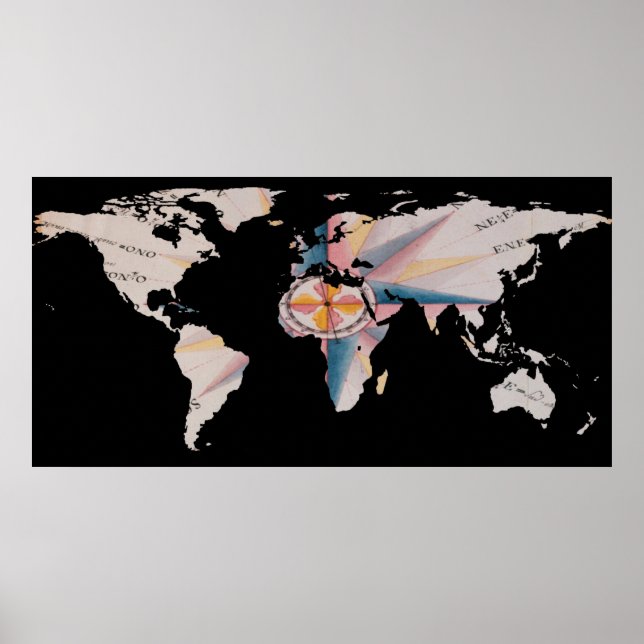 World Map Silhouette - Navigational Compass Poster (Front)