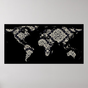 World Map Silhouette - Patterned Mandala 02 Poster