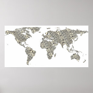 World Map Silhouette - Patterned Mandala 03 Poster