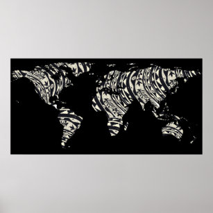 World Map Silhouette - Patterned Mandala 04 Poster