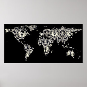 World Map Silhouette - Patterned Mandala Poster