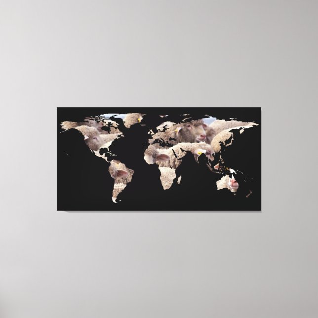 World Map Silhouette - Sheep Herd Canvas Print (Front)