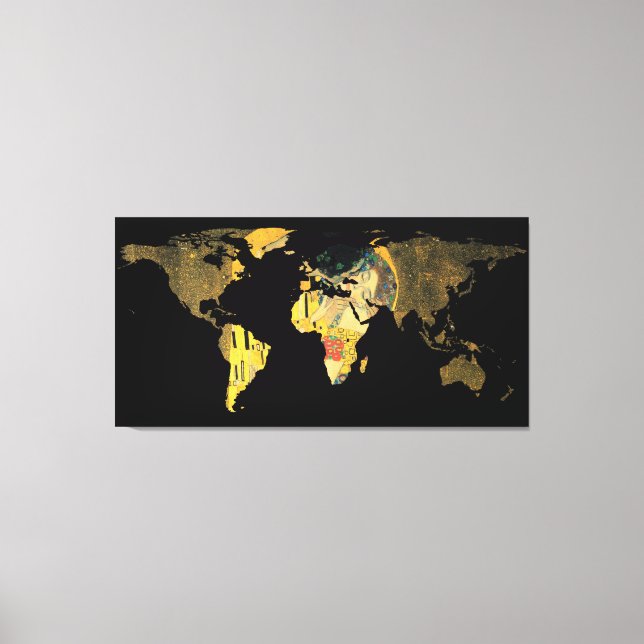 World Map Silhouette - The Kiss Gustav Klimt Canvas Print (Front)