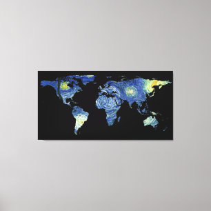 World Map Silhouette - The Starry Night Canvas Print