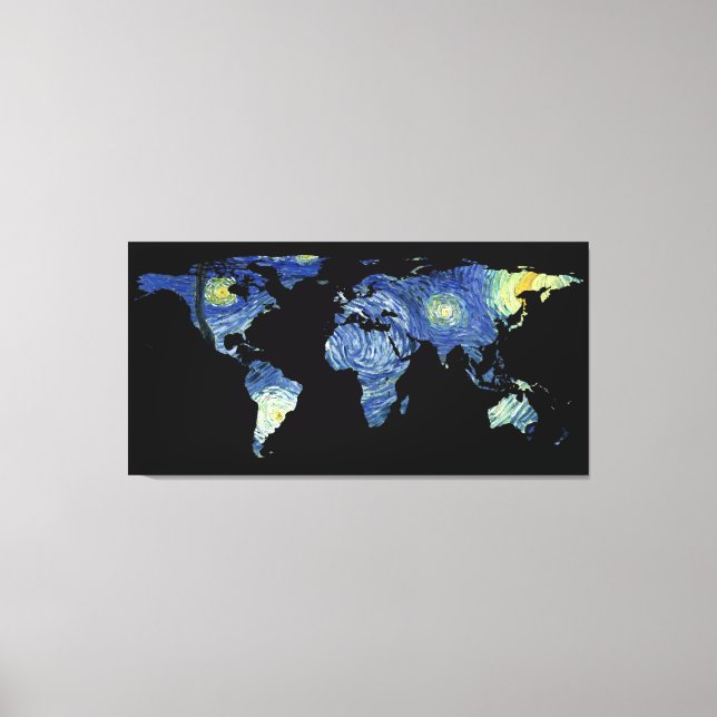 World Map Silhouette - The Starry Night Canvas Print (Front)