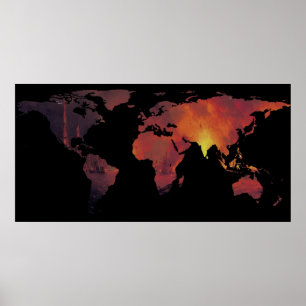 World Map Silhouette - The World is On Fire Poster