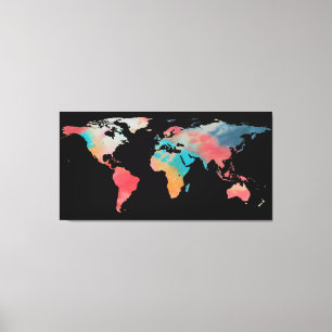 World Map Silhouette - Tie Dye Colours Canvas Print