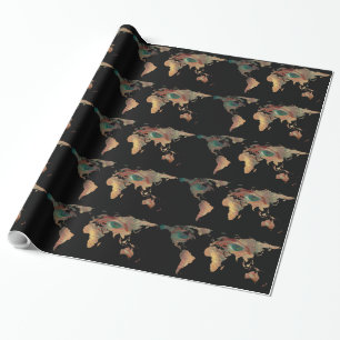 World Map Silhouette - Van Gogh's Painted Eyes Wrapping Paper