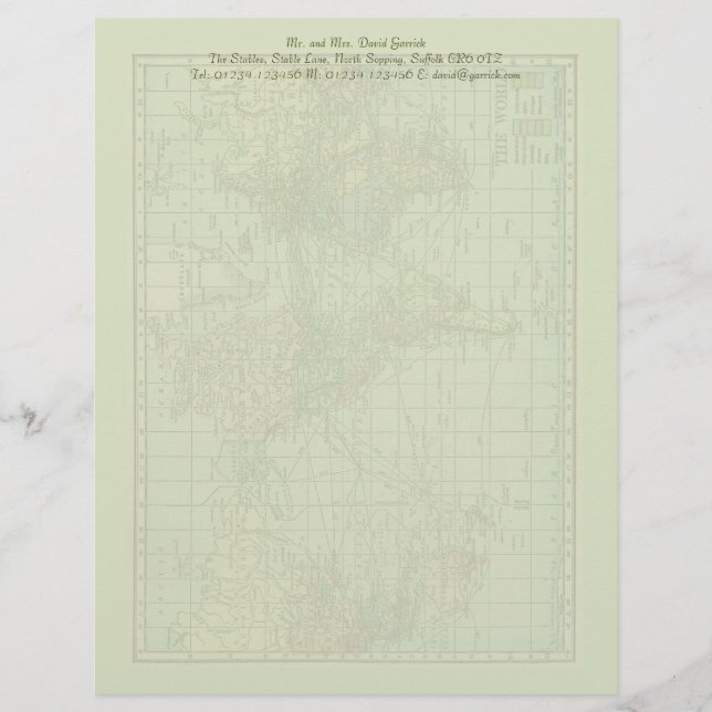 World Map Stationery Custom Letterhead (Front)