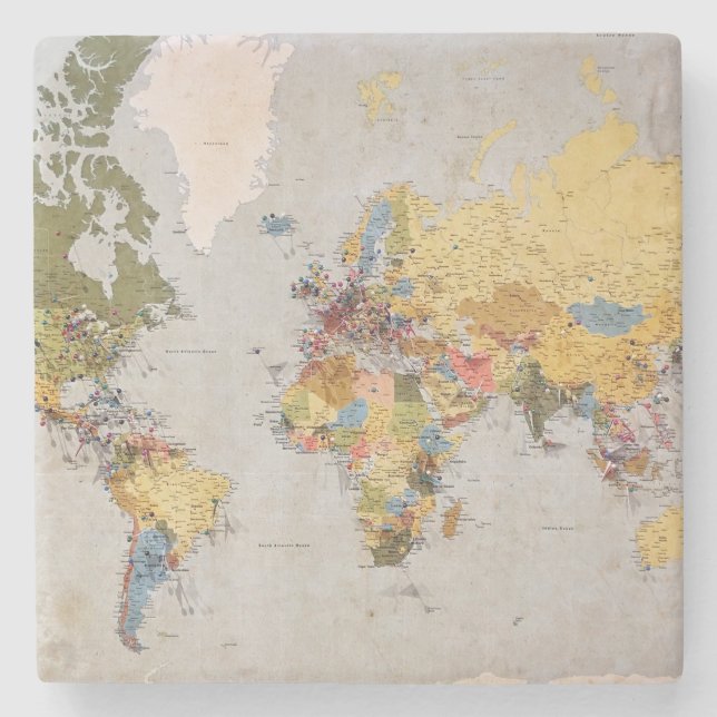 world map stone coaster (Front)