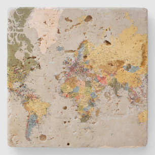 world map stone coaster