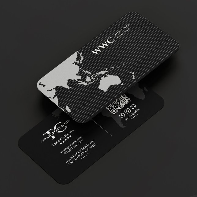 World Map Stripe Marketing Company Monogram Black  Business Card (World Map Stripe Marketing Company Monogram Black Business Card
)
