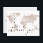 World Map Tan Travel Destination Wedding Photo Thank You Card<br><div class="desc">World map in neutral taupe tan brown watercolor texture thank you postcard, with a moveable heart location to mark your wedding destination, with space for photos and handwritten or typed thank you note on the back. Everything on our template is editable by clicking CUSTOMIZE FURTHER so you can create a...</div>