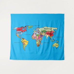 World map tapestry