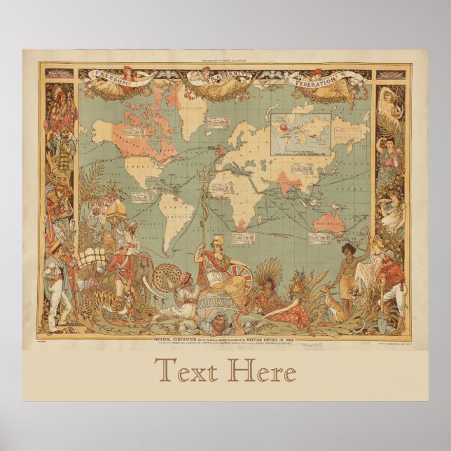 World Map The Extent Of The British Empire 1886 Po Poster (Front)