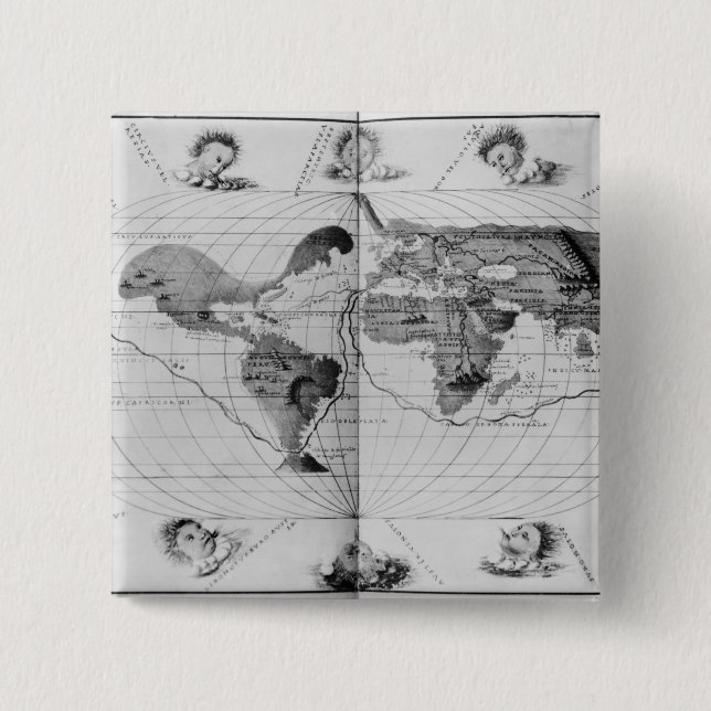 World map tracing Magellan's world voyage 15 Cm Square Badge (Front)