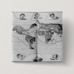 World map tracing Magellan's world voyage 15 Cm Square Badge