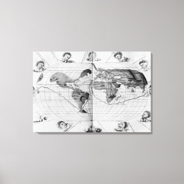 World map tracing Magellan's world voyage Canvas Print (Front)