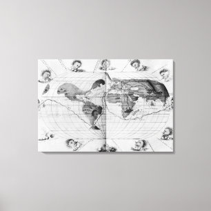 World map tracing Magellan's world voyage Canvas Print