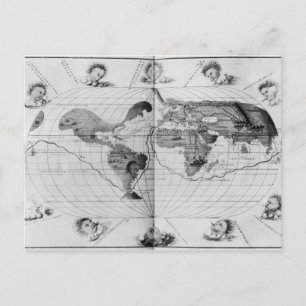 World map tracing Magellan's world voyage Postcard