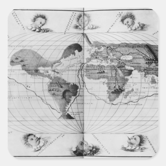 World map tracing Magellan's world voyage Square Sticker (Front)