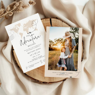 World Map travel adventure begins baby shower Invitation