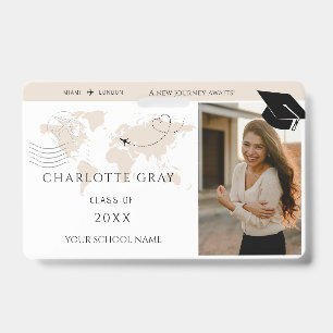 World Map travel adventure begins GRAD name ID Badge