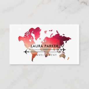  World Map Travel Agent Tour Vacation Services Red Business Card